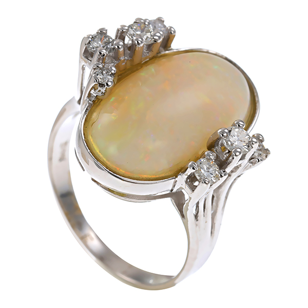 Ring, 14K, Weißgold, Opal, Brillanten