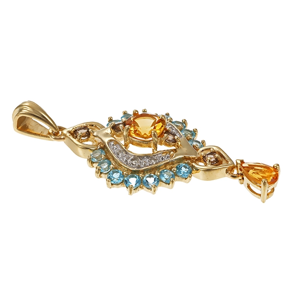 Anhänger, 9K, Gelbgold, Diamant, Quarz, Topas, Citrin