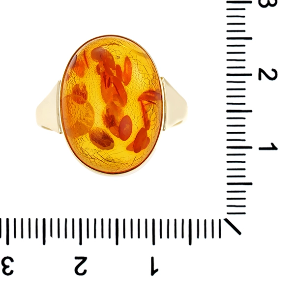Ring, 14K, Gelbgold, Bernstein