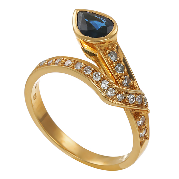 Ring, 18K, Gelbgold, Saphir, Diamant