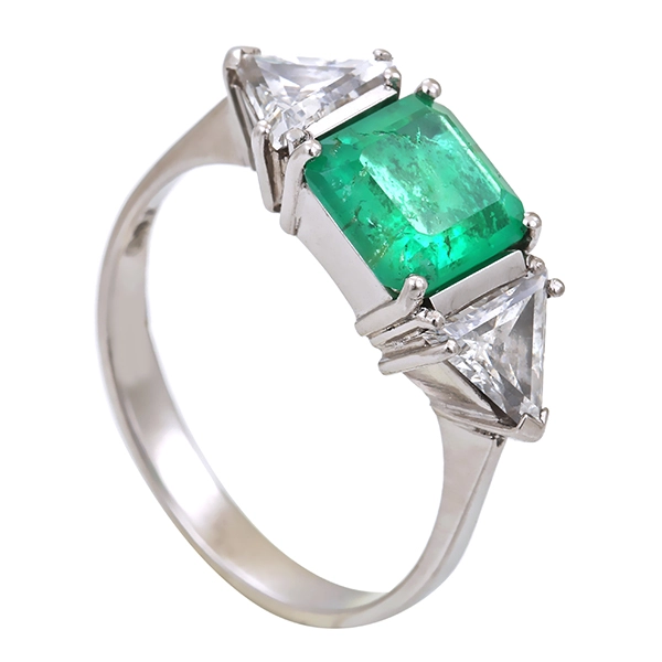 Ring, 18K, Weißgold, Diamanten, Smaragd