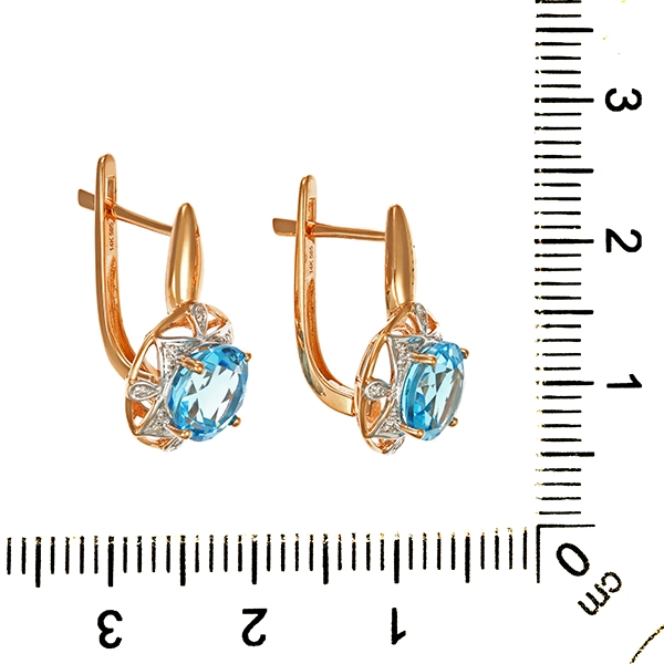 Ohrhänger, Rot-/Weißgold, Blautopas, Diamant