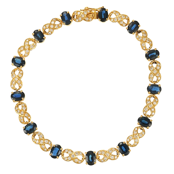 Armband, 18K, Gelbgold, Saphire, Brillanten, L19cm