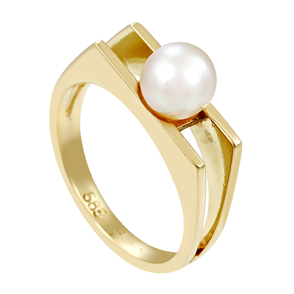 Ring, 14K, Gelbgold, Perle