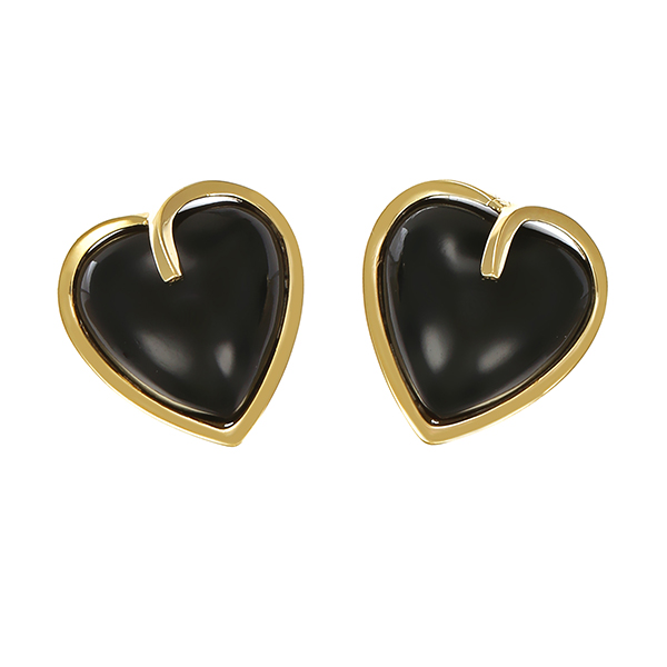 Ohrstecker, 14K, Gelbgold, Onyx, Herz