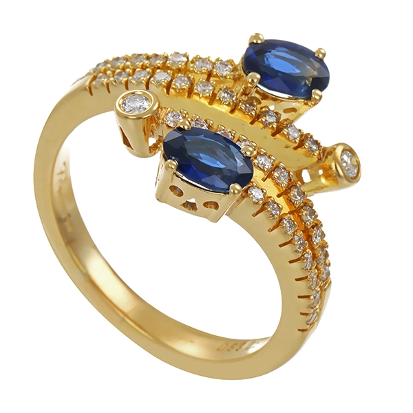 Ring, 18K, Gelbgold, Saphire, Brillanten 0,69 ct