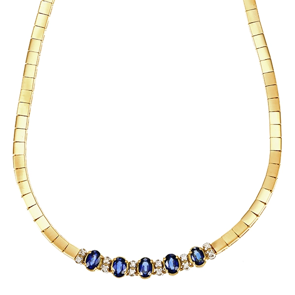 Collier, 18K, Gelb-/Weißgold, Saphir, Brillant