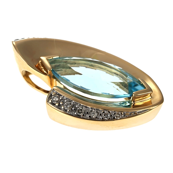 Anhänger, 14K, Gelb-/Weißgold, Blautopas, Brillanten