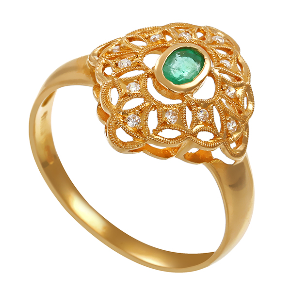 Ring, 18K, Gelbgold, Smaragd, Zirkonia