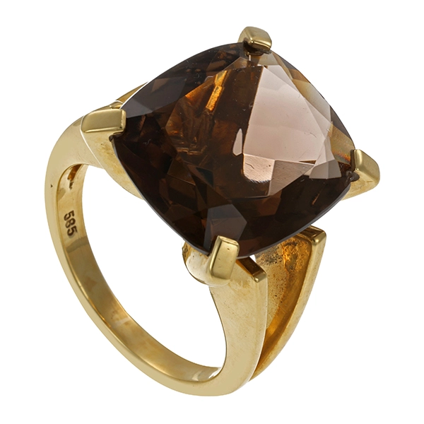 Ring, 14K, Gelbgold, Rauchquarz