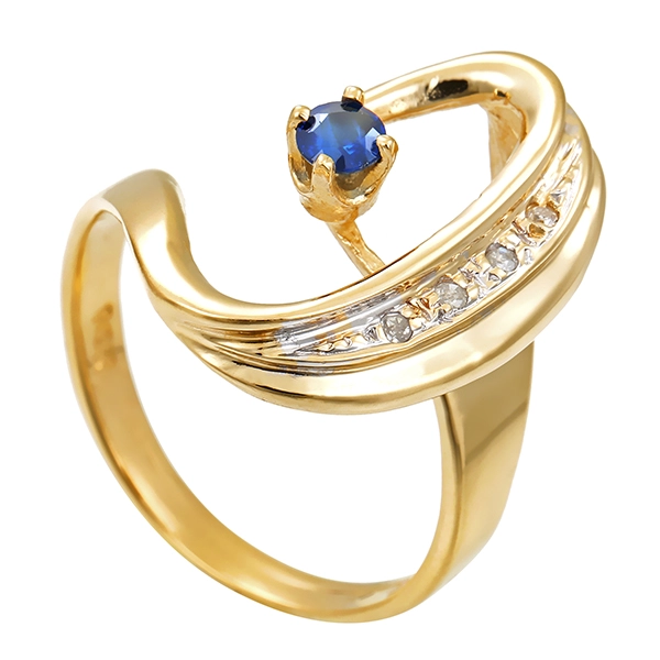 Ring, 14K, Gelbgold, Saphir, Diamanten