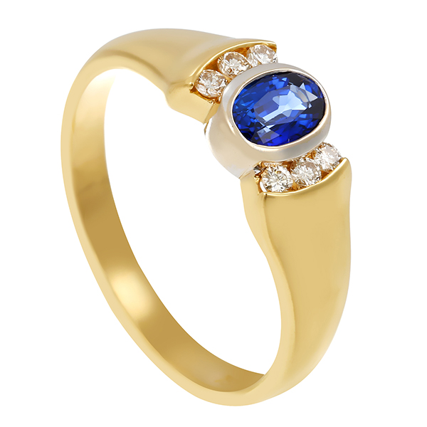 Ring, 18K, Gelb-/Weißgold, Saphir, Brillanten