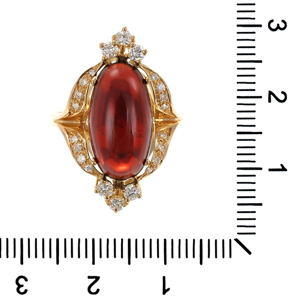 Ring, 18K, Gelbgold, Granat, Brillanten