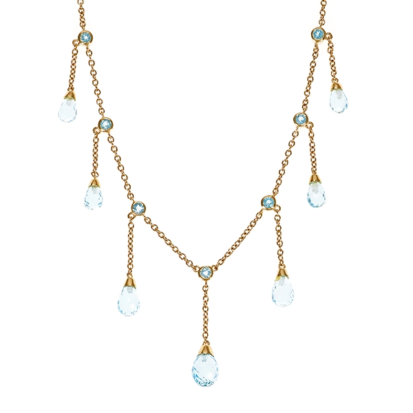 Collier, 14K, Gelbgold, Topas blau