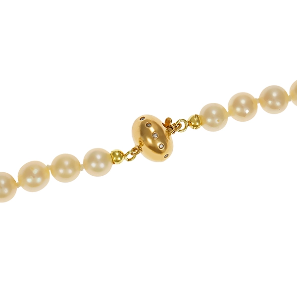 Perlenkette, 14K, Gelbgold, Diamanten, Perlen