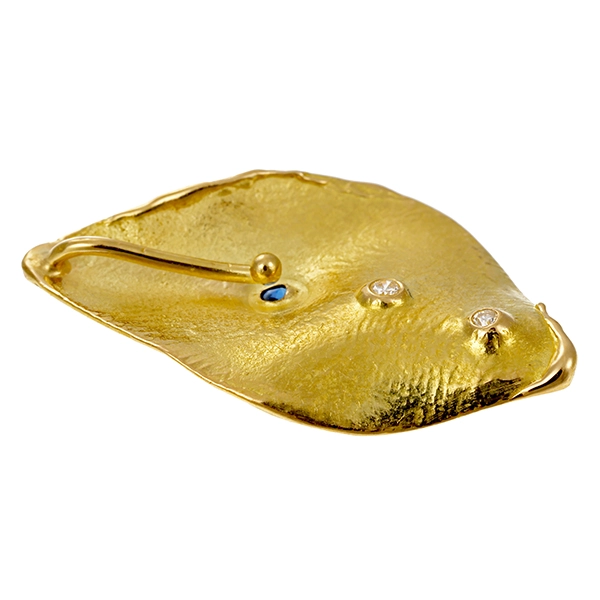 Anhänger, 18K, Gelbgold, Saphir, Brillanten, Blatt