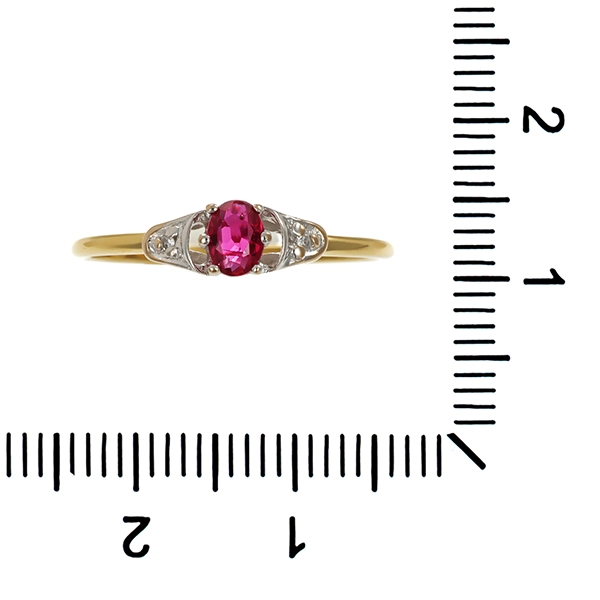 Ring, 14K, Gelb-/Weißgold, Rubin, Diamanten