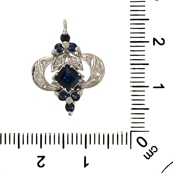Anhänger, 14K, Weißgold, Saphir, Diamant