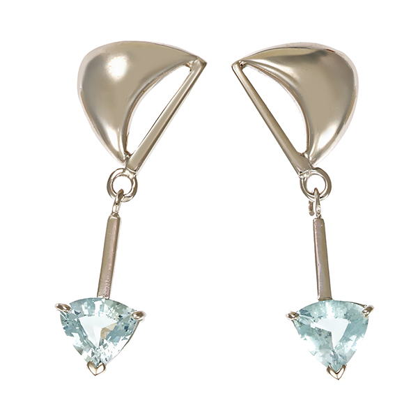 Ohrringe, 14K, Weißgold, Topas blau