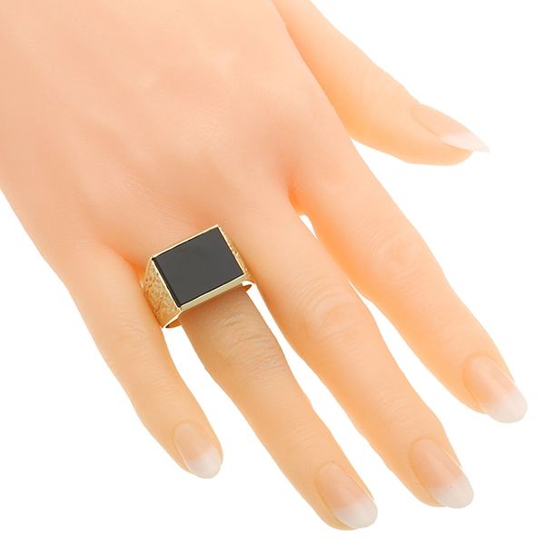 Herrenring, 14K, Gelbgold, Onyx