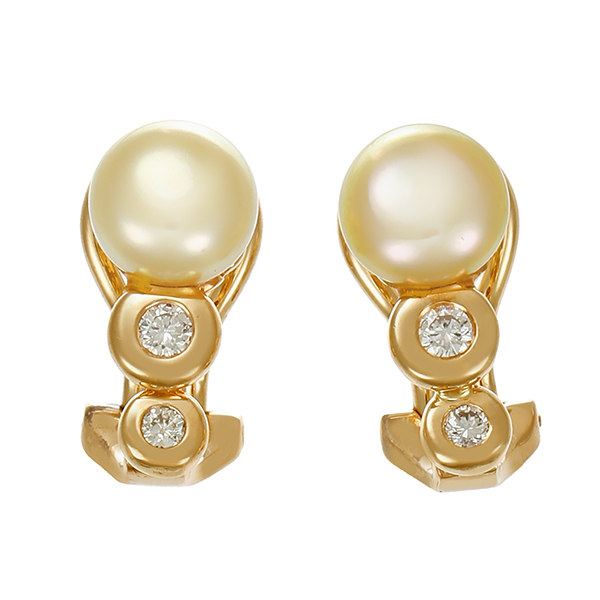 Ohrclipse, 14K, Gelbgold, Perlen, Brillanten