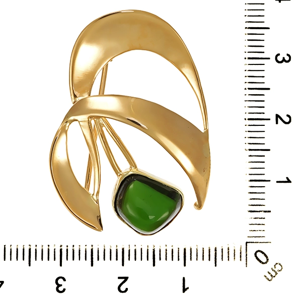 Brosche, 14K, Gelbgold, Turmalin