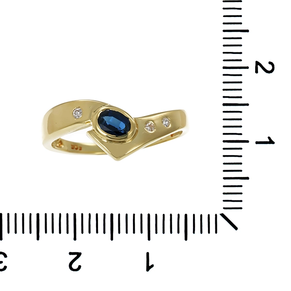 Ring, 14K, Gelbgold, Saphir, Diamanten