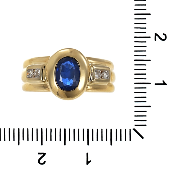 Ring, 14K, Gelbgold, Saphir, Brillant
