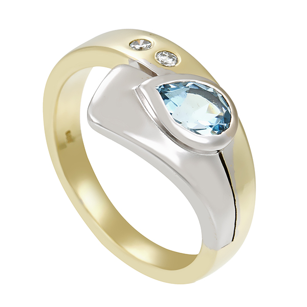 Ring, 14K, Gelb-/Weißgold, Topas , Brillanten