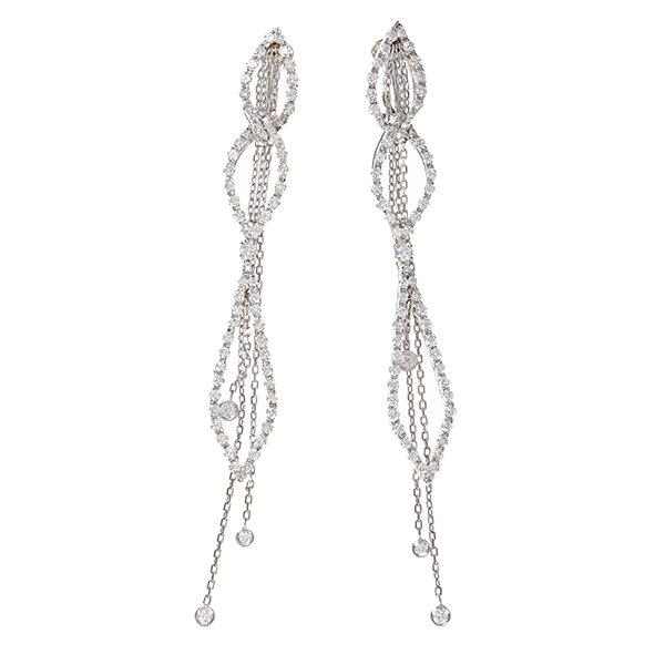 Ohrhänger, 18K, Weißgold, Brillanten, Clip-Stecker