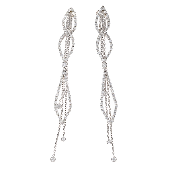 Ohrhänger, 18K, Weißgold, Brillanten, Clip-Stecker