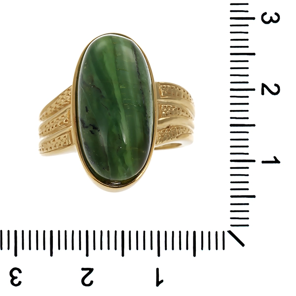 Ring, 9K, Gelbgold, Nephrit