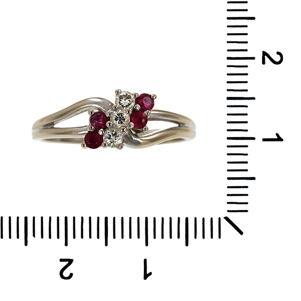 Ring, 14K, Weißgold, Brillant, Rubin