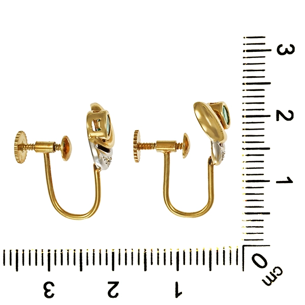 Ohrringe, 14K, Gelbgold, Smaragd, Diamant