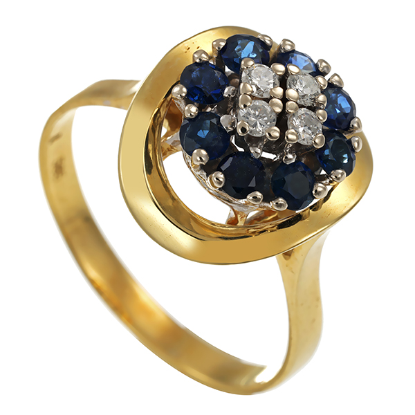 Ring, 14K, Gelb-/Weißgold, Brillanten, Saphire