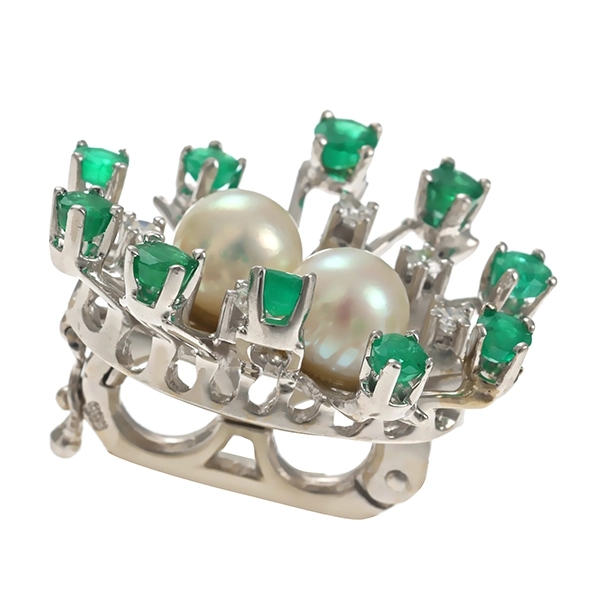 Verkürzer, 14K, Weißgold, Diamanten, Perle, Smaragde