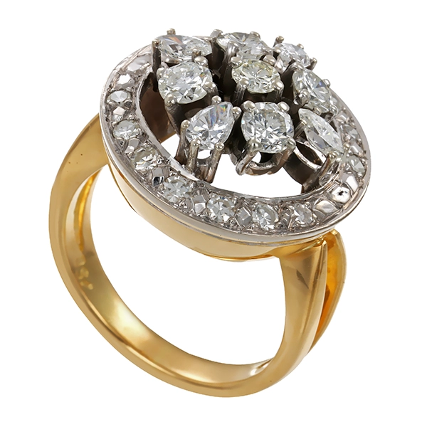 Diamantring, 18K, Gelb-/Weißgold, Brillanten, Diamanten