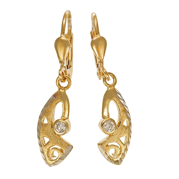 Ohrhänger, 14K, Gelb-/Weißgold, Zirkonia