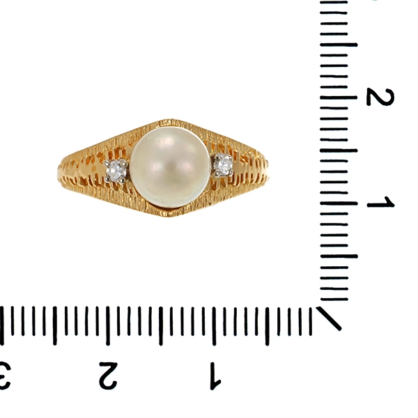 Ring, 18K, Gelbgold, Perle, Diamanten