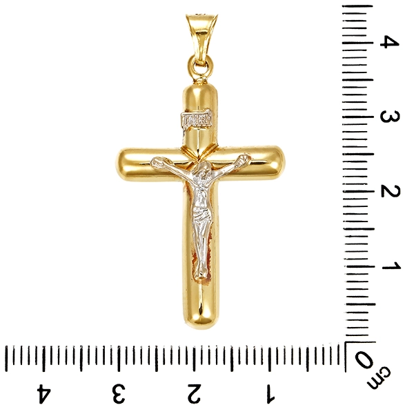 Anhänger, 18K, Gelb-/Weißgold, Kruzifix, Kreuz