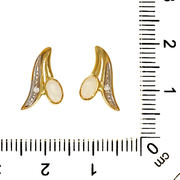 Ohrstecker, 14K, Gelb-/Weißgold, Opal, Diamanten