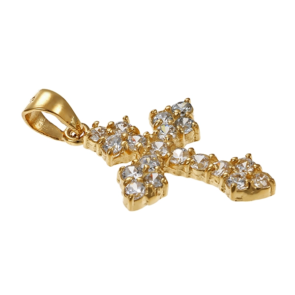 Anhänger, 14K, Gelbgold, Zirkonia, Kreuz