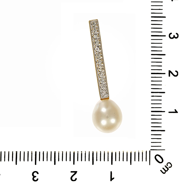 Anhänger, 14K, Gelb-/Weißgold, Perle, Brillanten
