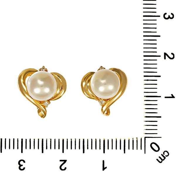 Ohrstecker, 18K, Gelbgold, Perlen, Diamanten