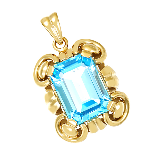 Anhänger, 14K, Gelbgold, Topas blau