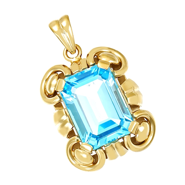Anhänger, 14K, Gelbgold, Topas blau