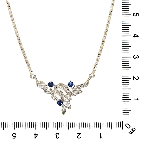 Collier, 14K, Weißgold, Saphir, Diamant