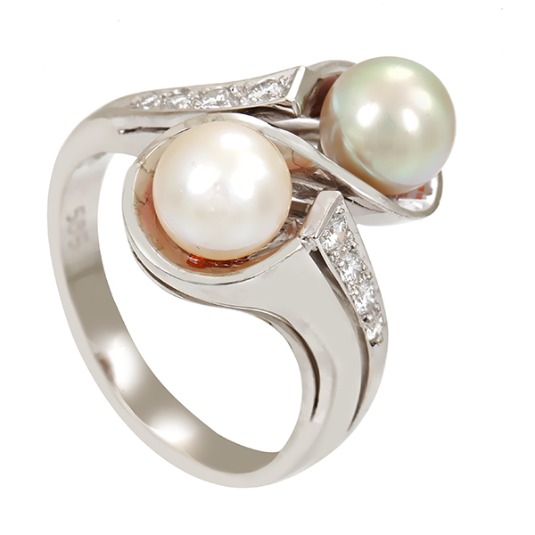 Ring, 14K, Weißgold, Perlen, Brillanten