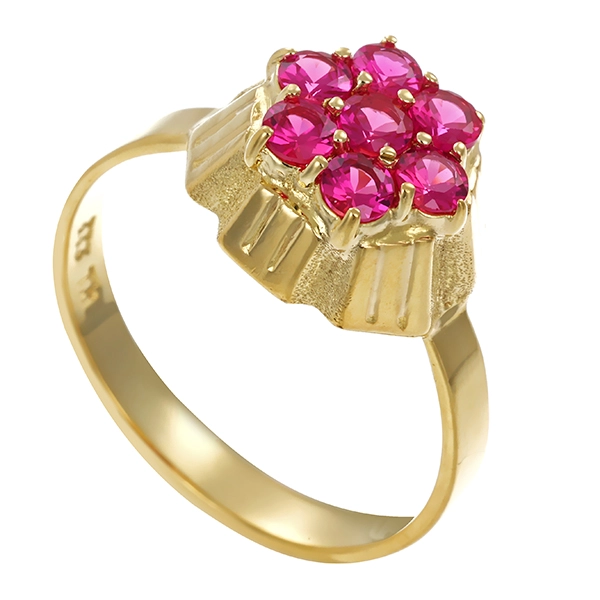 Ring, 9K, Gelbgold, synth. Rubin