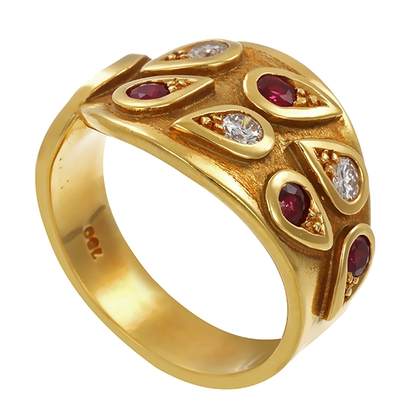 Ring, 18K, Gelbgold, Brillanten, Rubine